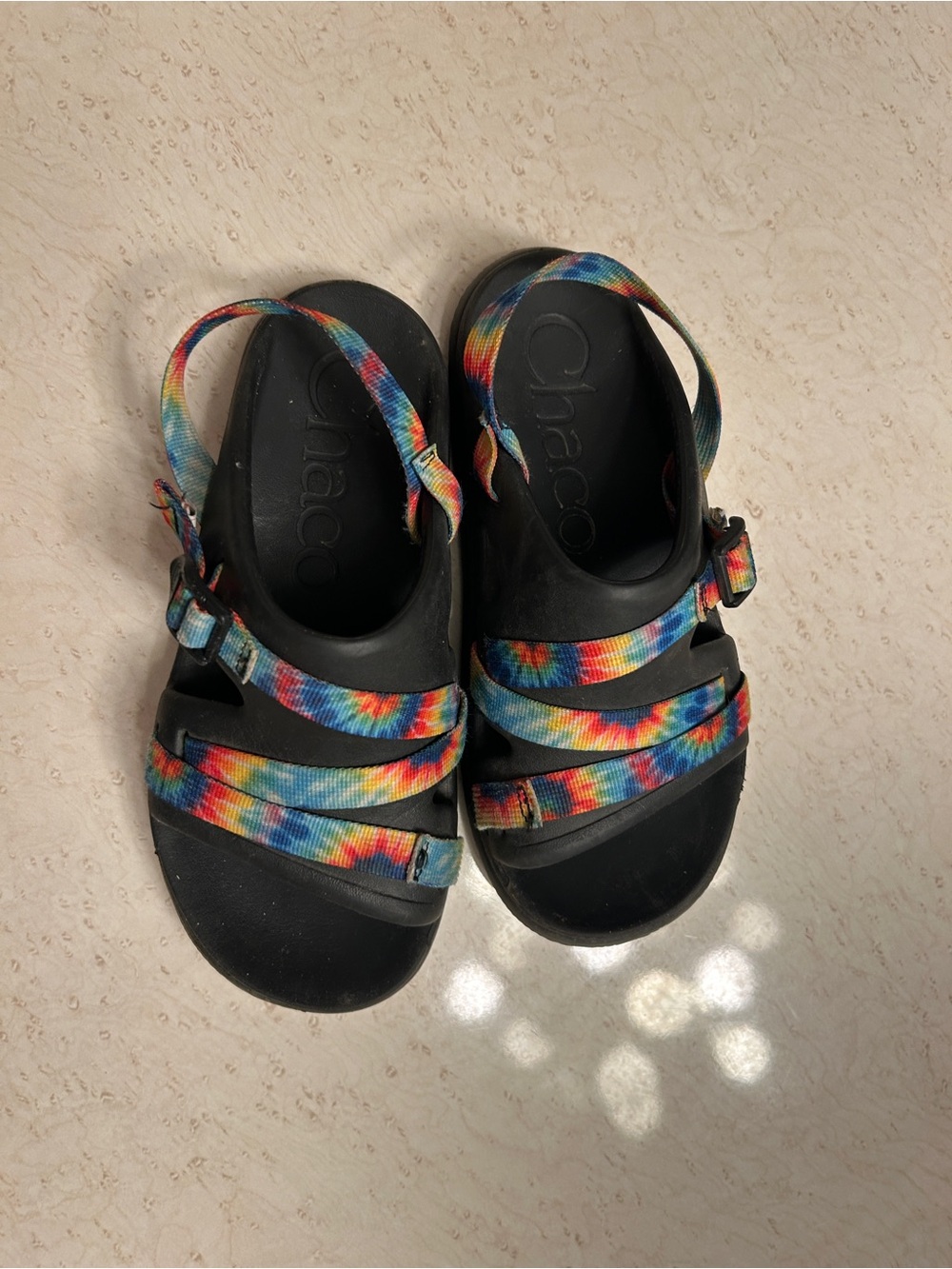 Chaco Kids Rainbow Tie-Dye Strap Sandals with Black Footbed